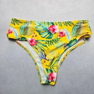 Yellow‎ Floral Swim Beach Cheeky Flirty Boho Bikini Bottom L Large